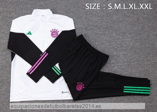 Nuevo Conjunto Completo Sudadera Entrenamiento Niños Bayern Munich 23/24 Blanco Negro Purpura Baratas
